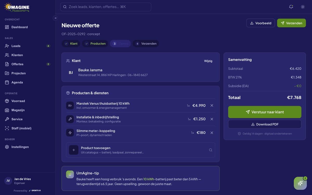 Offerte in het portaal van Umagine