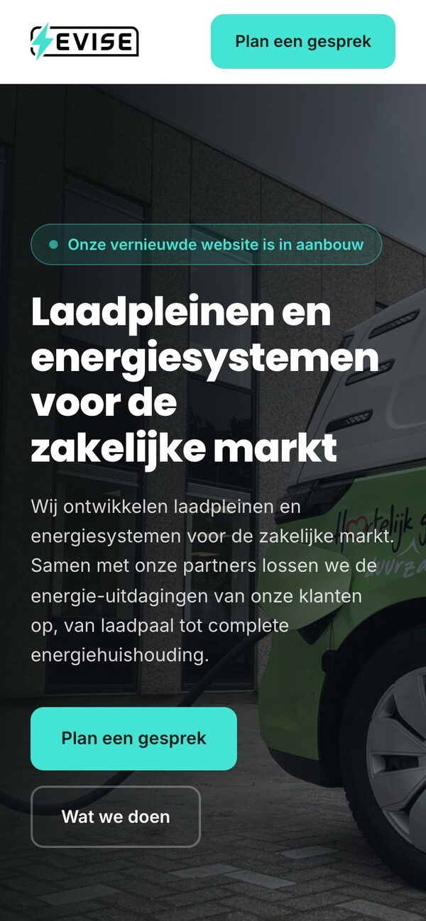 De website evise.io op de telefoon