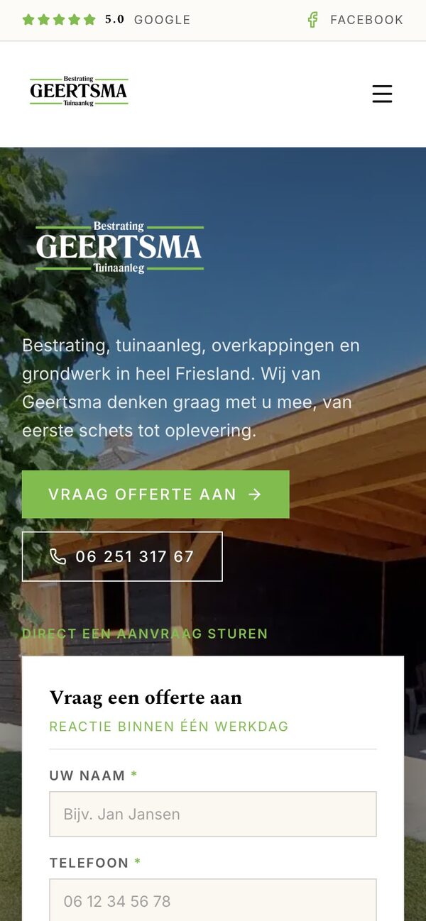 De nieuwe site op de telefoon