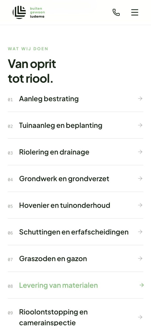 De dienstenlijst op de telefoon