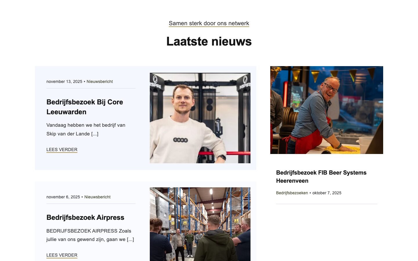 Het blok Laatste nieuws met bedrijfsbezoeken