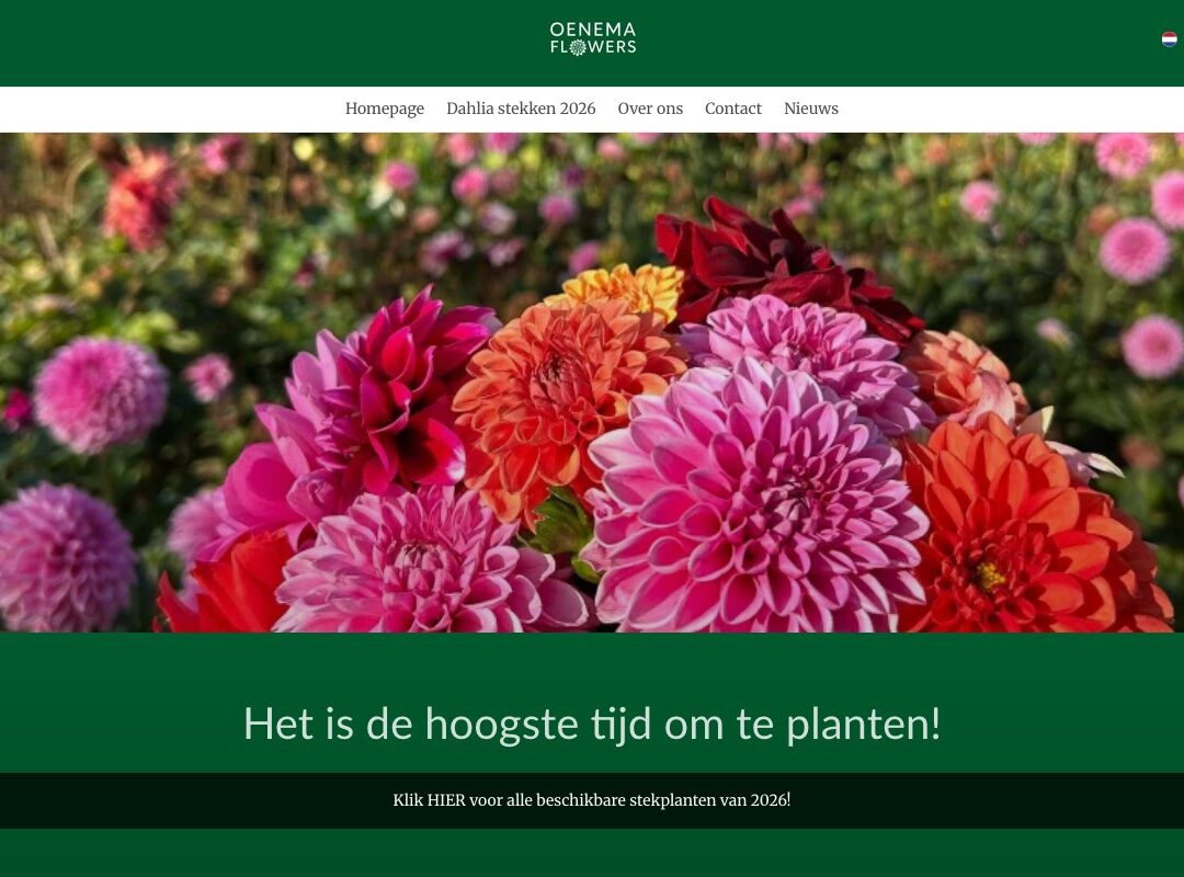 De voorpagina van de webshop van Oenema Flowers