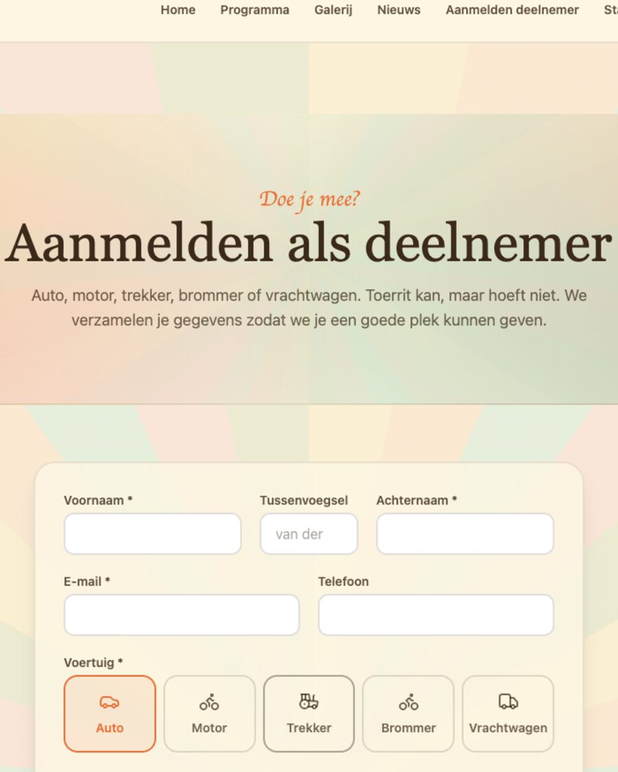 Het aanmeldformulier voor deelnemers