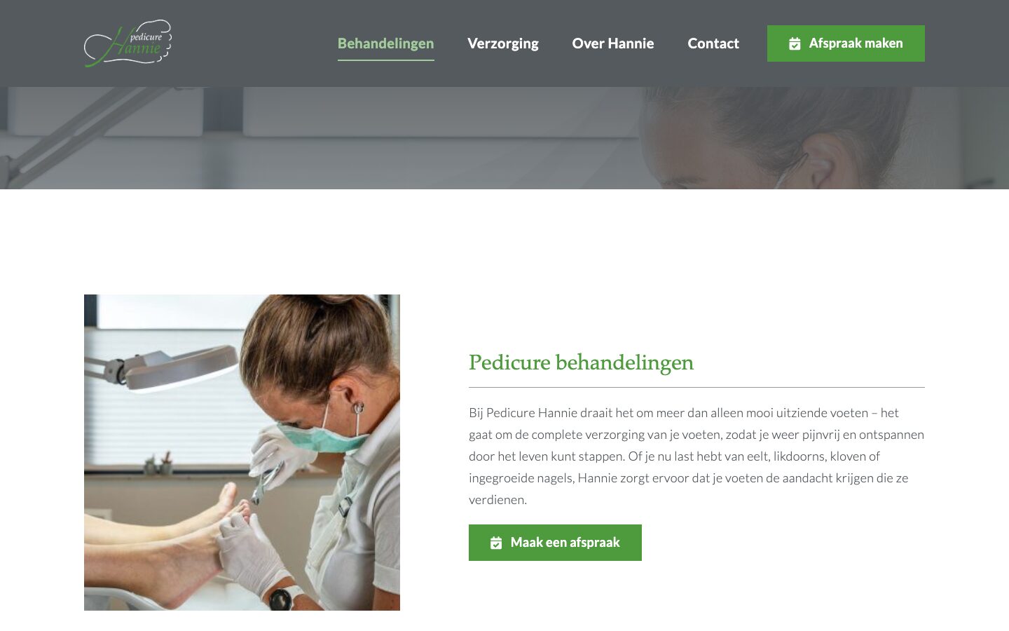 De pagina Behandelingen van Pedicure Hannie
