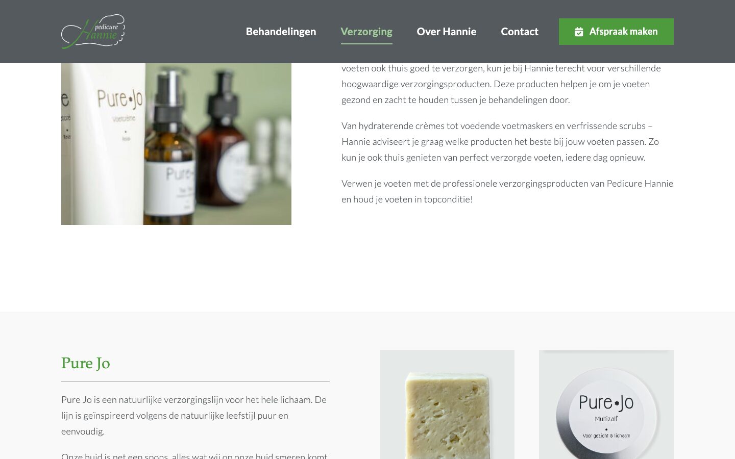 De pagina Verzorging van Pedicure Hannie