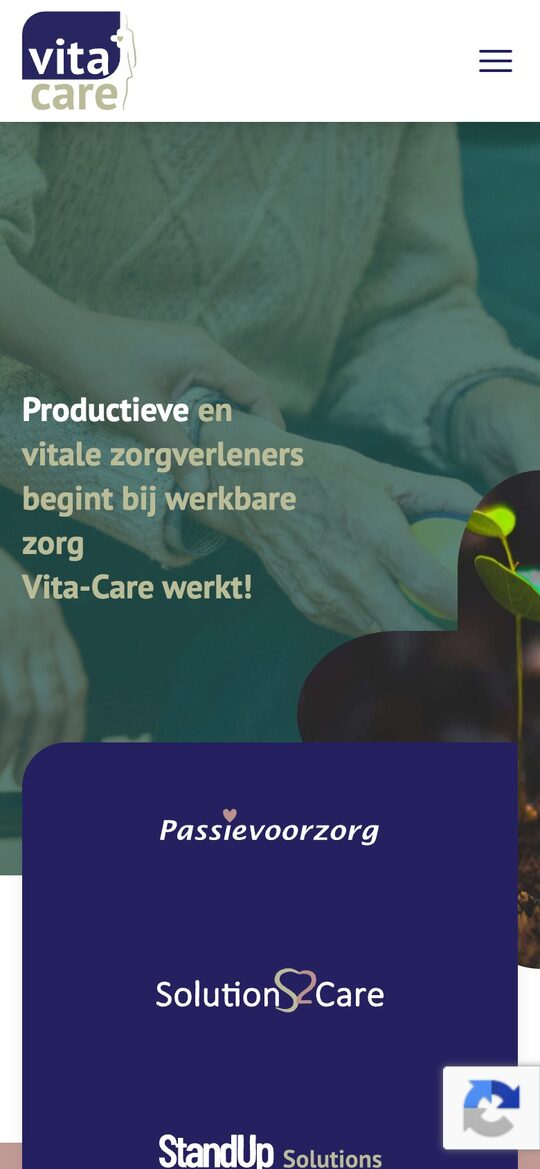 De site van Vita Care op de telefoon